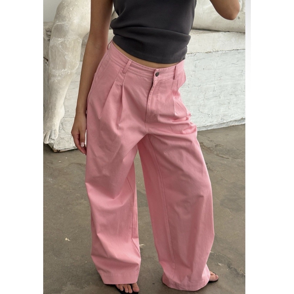 Boii Studios Julie Wide Leg Canvas Pants in Light Pink Women's Sz XS Preppy